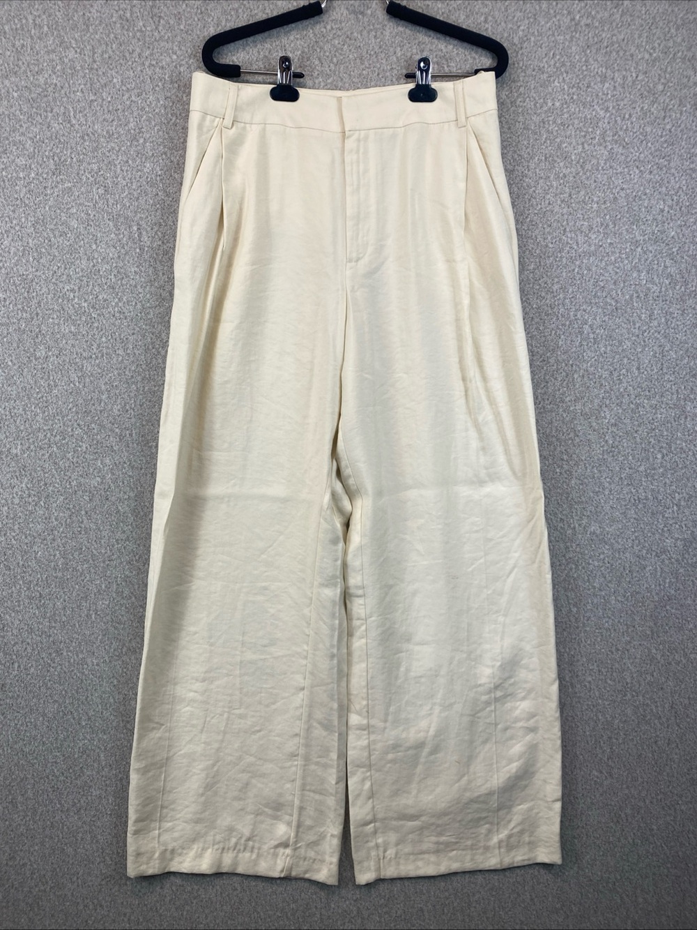 Zara wide leg Trousers women Size M Cream Modal Pants High Waist Lux